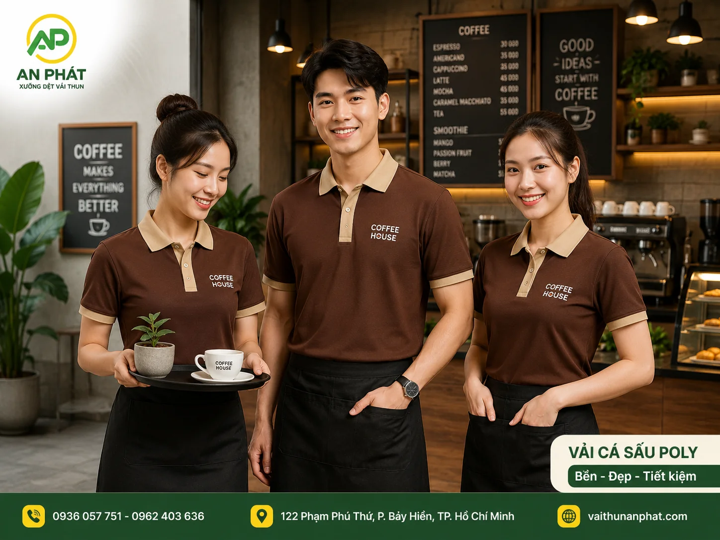 Đồng phục nhà hàng bằng vải cá sấu Poly